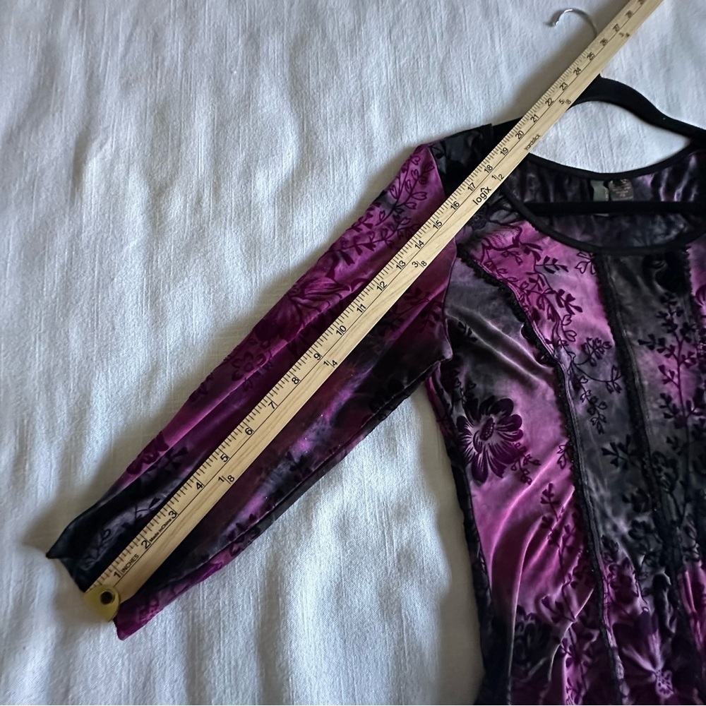 Vtg Y2K Top Womens Petite S Purple Burnout Velvet Floral Whimsigoth Fairy Grunge - Picture 6 of 8